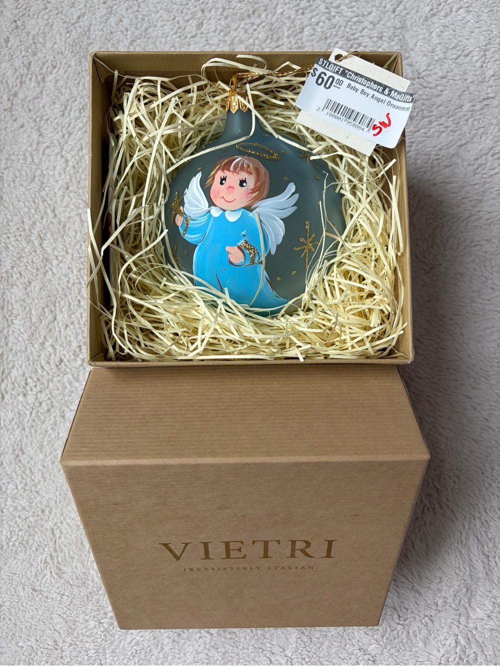 NEW Vietri Handpainted Glass Christmas Ornament Boy Angel
